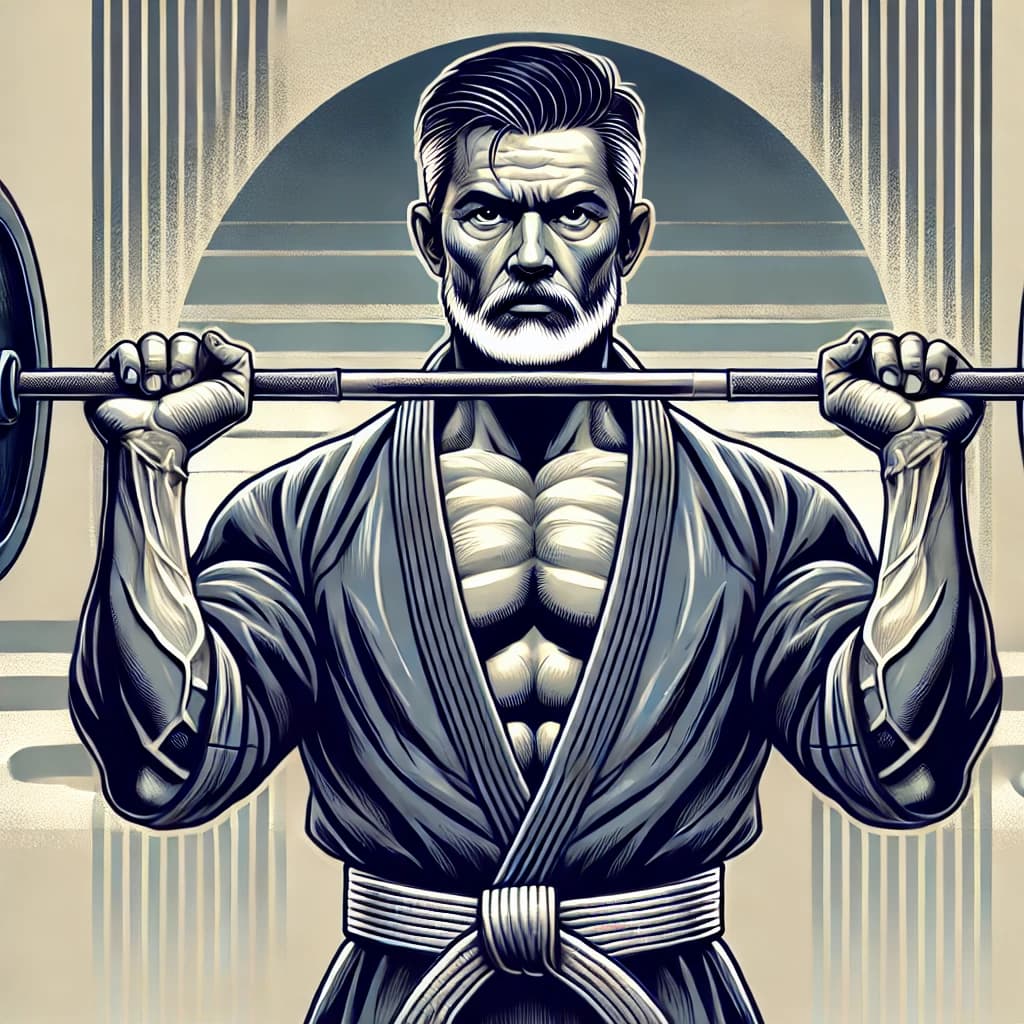 Muscular man in gi lifting barbell